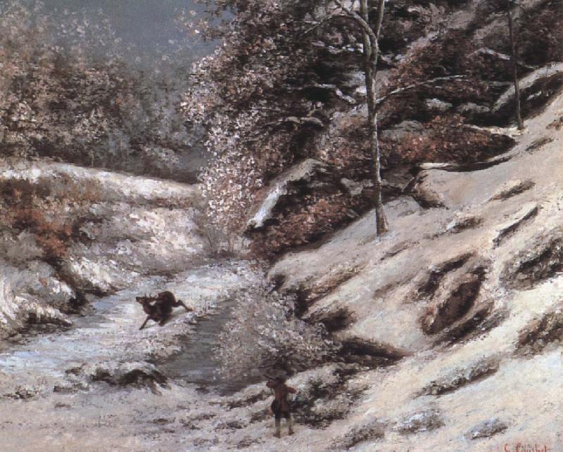 Gustave Courbet Injured deer in the snow oil painting picture